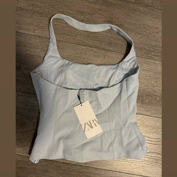 ZARA Baby Blue Halter Neck Top Size S (Tags attached) - Picture 2 of 2